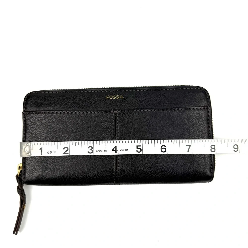 Fossil Tara‎ Wallet Black Leather Zip Around Clutch Accordion Organizer